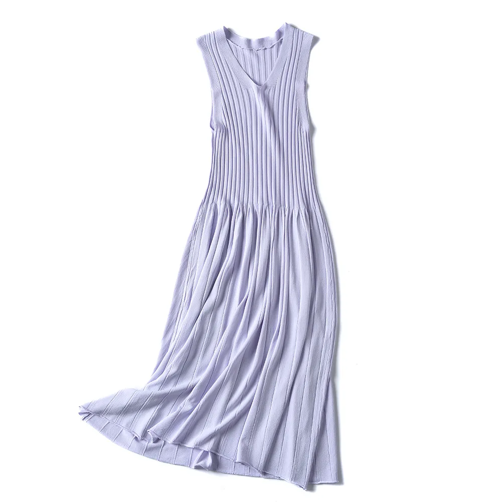 Korean Casual Knitted Dress Women Elastic V Neck Sleeveless Summer Dress Office Lady Girl Elegant Holiday Pleated Long Dresses
Korean Casual Knitted Dress Women Elastic V Neck Sleeveless Summer Dress Office Lady Girl Elegant Holiday Pleated Long Dresses
