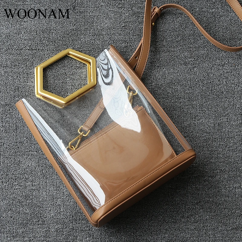 WOOMAM Women Designer Handbag Top Hide Genuine Calf Leather Transparent PVC Metal Handle Shoulder Tote Bag WB908
WOOMAM Women Designer Handbag Top Hide Genuine Calf Leather Transparent PVC Metal Handle Shoulder Tote Bag WB908