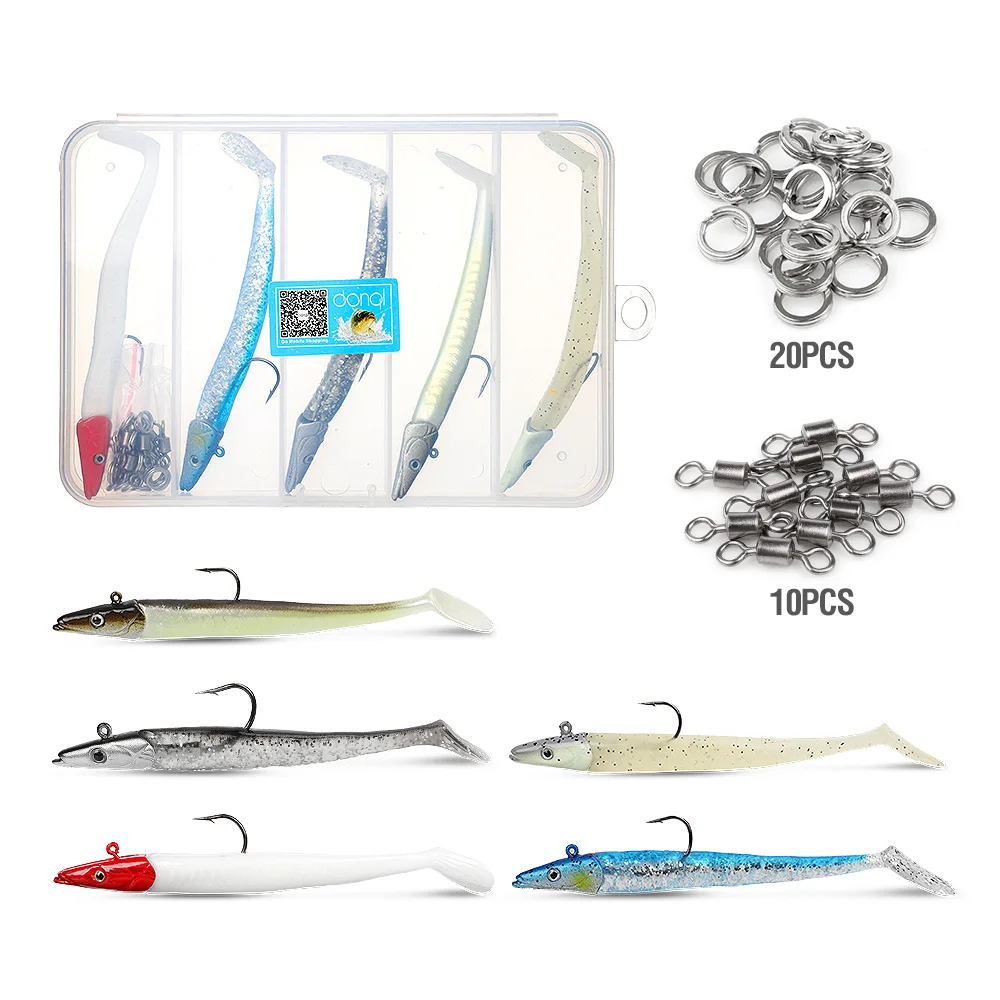 DONQL 5Pcs Lead Head Soft Fishing Lure Jig Artificial silicone Bait 10g 3D Eyes With High Quality Lead Sharp Hook Bass Lure (2)