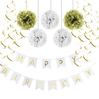 7pc (Gold,White) Paper Decoration Set (Happy Birthday Banner,Hanging Swirls,Poms) for Kids First Birthday Party Supplies
7pc (Gold,White) Paper Decoration Set (Happy Birthday Banner,Hanging Swirls,Poms) for Kids First Birthday Party Supplies