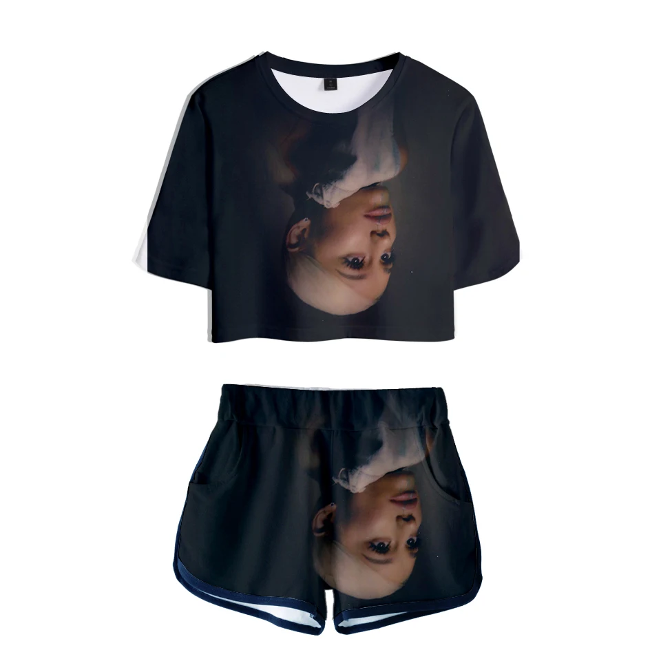 Trendy Women navel Tshirt 3D Print Ariana Grande Two Piece Set + Short Pants Fashion Dew navel Black t shirt Girl Leisure Sets
Trendy Women navel Tshirt 3D Print Ariana Grande Two Piece Set + Short Pants Fashion Dew navel Black t shirt Girl Leisure Sets