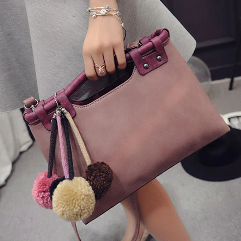 Female New women's fashion tote bag color block hair ball handbag shoulder portable colorful bag office lady
Female New women's fashion tote bag color block hair ball handbag shoulder portable colorful bag office lady