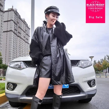 2018 autumn fashion Korean PU leather jacket women black Windbreaker coat knit sleeve stitching outwear casual loose coat L1405
2018 autumn fashion Korean PU leather jacket women black Windbreaker coat knit sleeve stitching outwear casual loose coat L1405