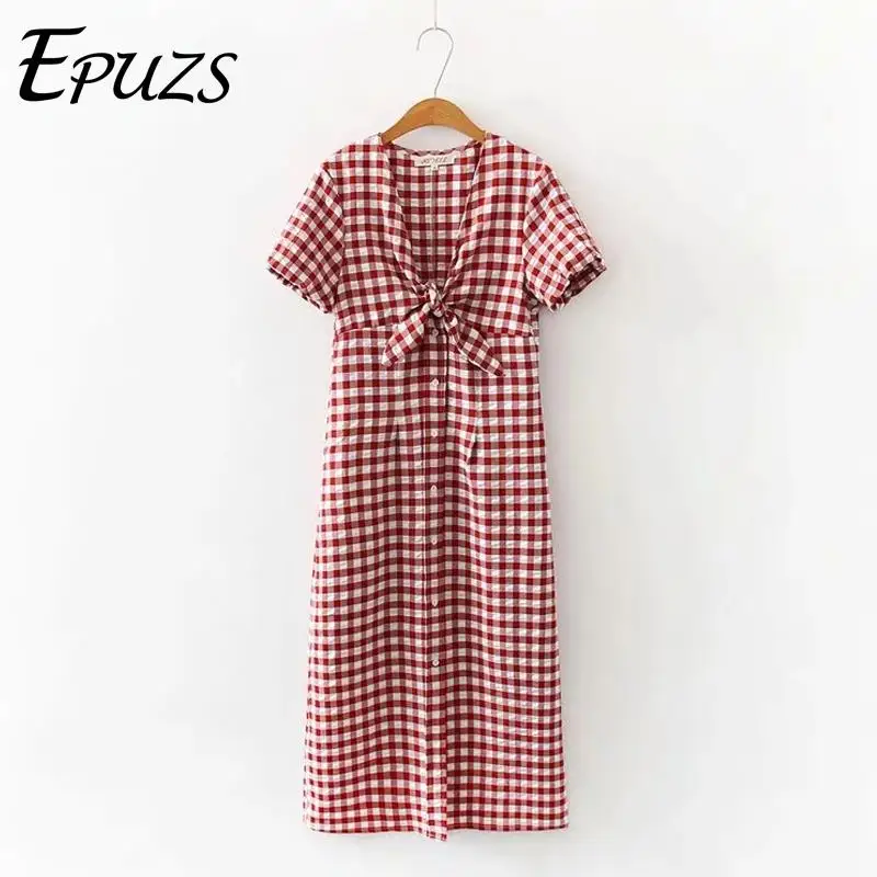 Vintage beach red plaid long dress women summer casual vestidos elegant Sexy V Neck cotton party dress 2019
Vintage beach red plaid long dress women summer casual vestidos elegant Sexy V Neck cotton party dress 2019