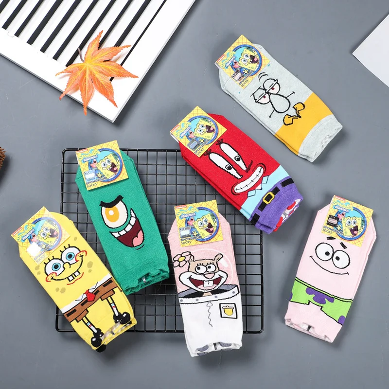 

Plankton Sheldon cartoon socks Squidward Tentacles Patrick Star cute funny women sock spring summer yellow cotton short socks