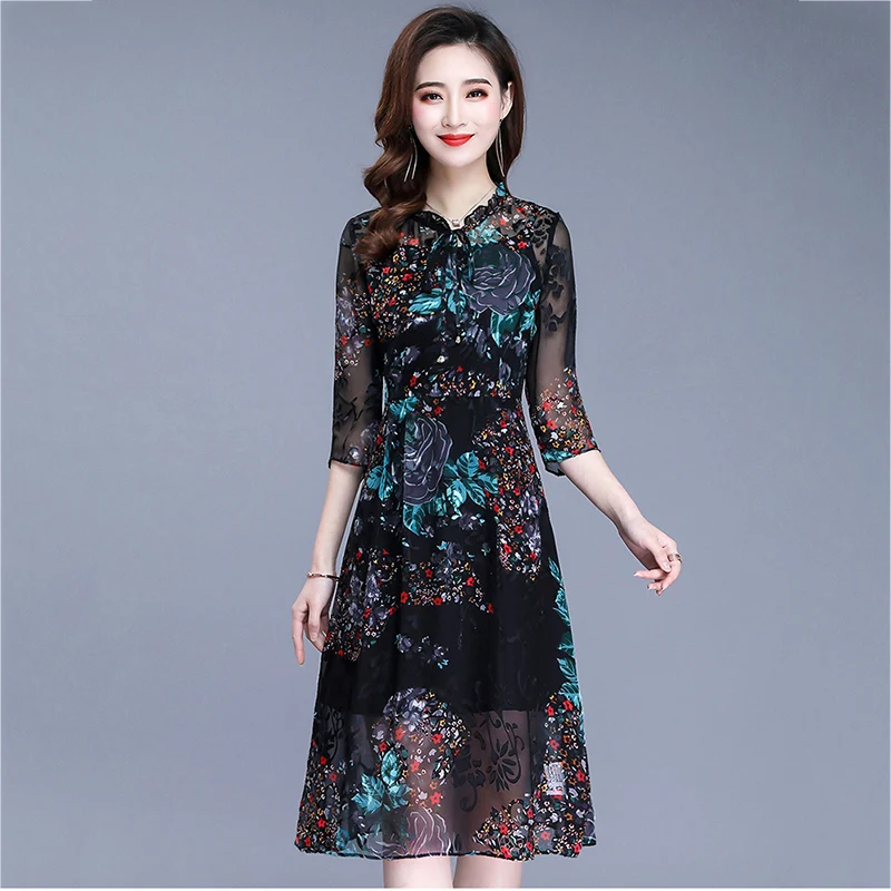 Vintage Chiffon Dresses Women's 2019 New Summer Elegant beautiful flower Print Three Quarter A word Long Dress Female LF1097
Vintage Chiffon Dresses Women's 2019 New Summer Elegant beautiful flower Print Three Quarter A word Long Dress Female LF1097