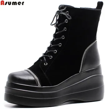ASUMER black fashion round toe zipper ladies shoes platform wedges boots cross tied women suede leather ankle
ASUMER black fashion round toe zipper ladies shoes platform wedges boots cross tied women suede leather ankle