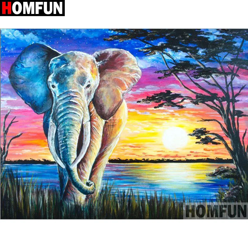 Алмазная живопись HOMFUN A17240 картина слон с квадратными/круглыми стразами 3D вышивка