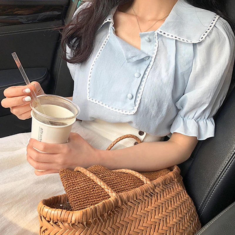 Super Cute Buttons Lace Hem Ruffles Blouse Puff Sleeve Top Women Shirt Sweet Chemise Femme Chemisier Blusa Mujer Camisa
Super Cute Buttons Lace Hem Ruffles Blouse Puff Sleeve Top Women Shirt Sweet Chemise Femme Chemisier Blusa Mujer Camisa
