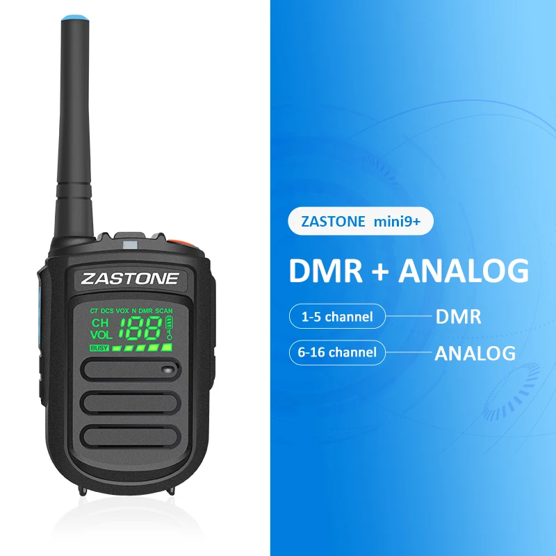 ZASTONE Mini9+ DMR Digital Analog Mini Walkie Talkie 2W UHF 400-470MHz 1500mAh Portable Two-way Radio Communicator Transceivor
ZASTONE Mini9+ DMR Digital Analog Mini Walkie Talkie 2W UHF 400-470MHz 1500mAh Portable Two-way Radio Communicator Transceivor