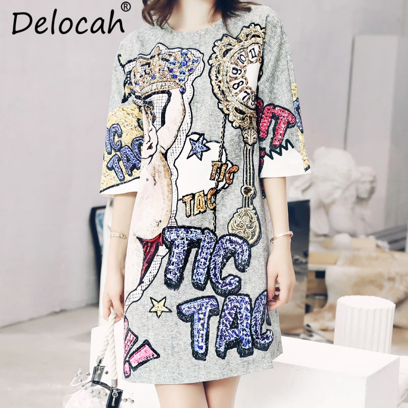 Delocah Autumn Women Dress Runway Fashion Designer Half Sleeve Gorgeous Beading Angel Letter Printed Mini Straight Dresses
Delocah Autumn Women Dress Runway Fashion Designer Half Sleeve Gorgeous Beading Angel Letter Printed Mini Straight Dresses
