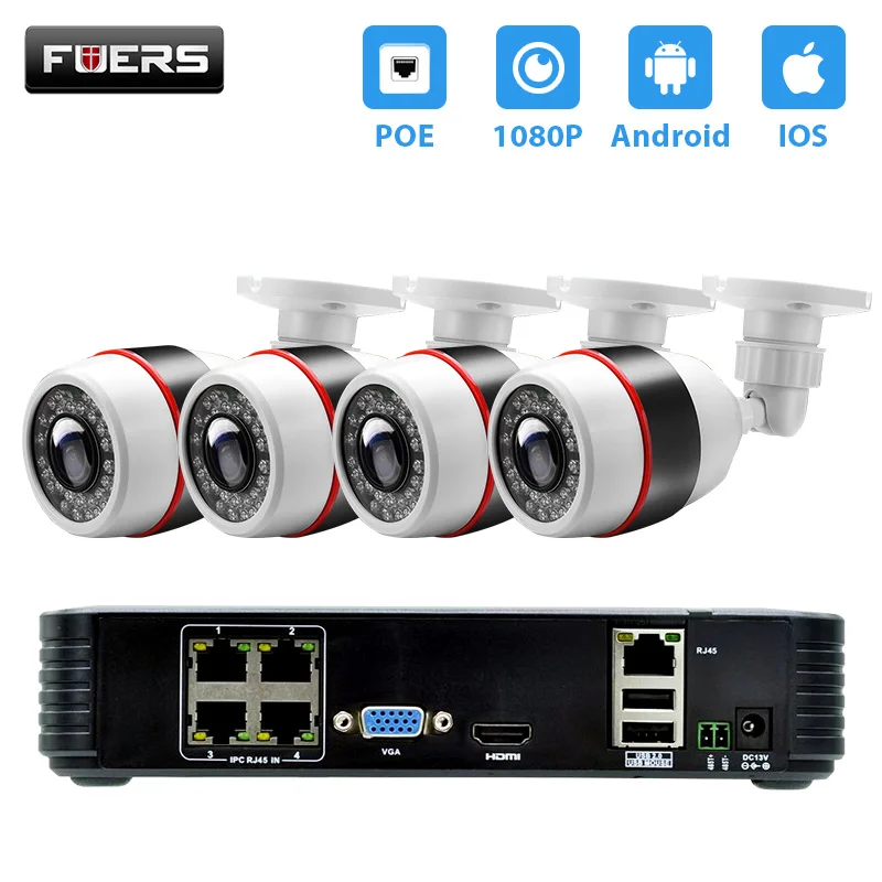 FUERS 4CH 1080P POE NVR CCTV System 4PCS 2MP FHD Outdoor IP Camera IP66 Waterproof Home Security Camera NVR System HDMI VGA P2P
FUERS 4CH 1080P POE NVR CCTV System 4PCS 2MP FHD Outdoor IP Camera IP66 Waterproof Home Security Camera NVR System HDMI VGA P2P