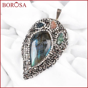 BOROSA New Arrival Handcrafted Fashion Silver Color Natural Labradorite Paved With Tourmaline & Zircon Leaf Pendant Bead JAB191
BOROSA New Arrival Handcrafted Fashion Silver Color Natural Labradorite Paved With Tourmaline & Zircon Leaf Pendant Bead JAB191