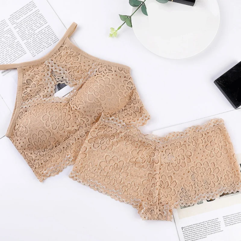 Lace Hollow Bra Set Solid Color Halter Sexy Beauty Back Knitted Anti-light Wire Free Padded Cotton Bralette Panty Set
Lace Hollow Bra Set Solid Color Halter Sexy Beauty Back Knitted Anti-light Wire Free Padded Cotton Bralette Panty Set