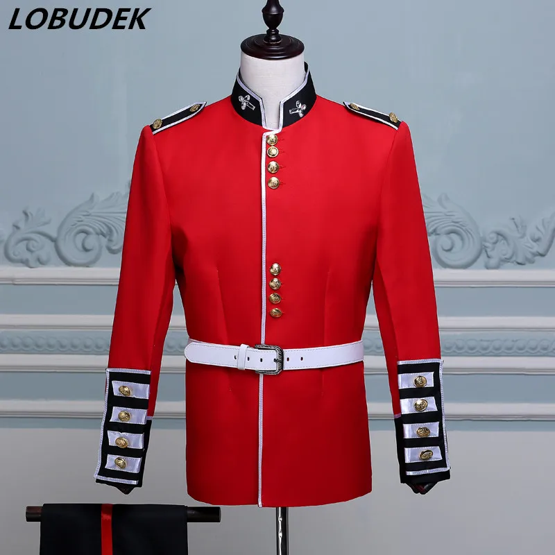 

(jacket+pant) male red suit set army costume the Royal Guard Prince William European style palace Costume Dress male soldier