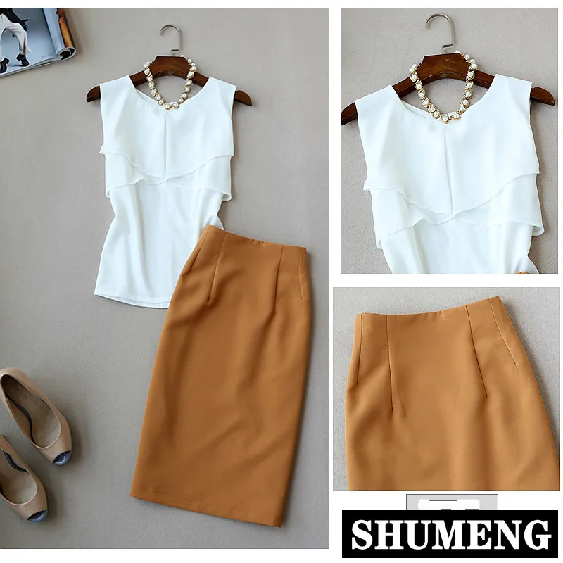 2019 New Summer Ladies Sleeveless Chiffon Blouse Tops + High Waist Bodycon Pencil Skirt Two Piece Women Elegant Skirt Suits
2019 New Summer Ladies Sleeveless Chiffon Blouse Tops + High Waist Bodycon Pencil Skirt Two Piece Women Elegant Skirt Suits