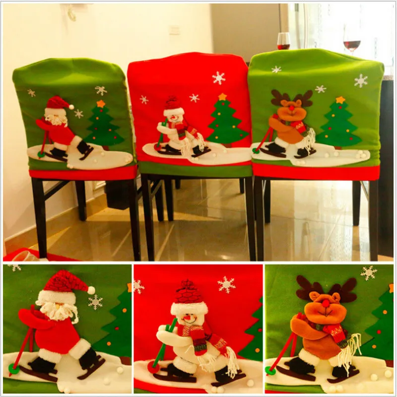 

Merry Christmas Dinner Chair Cover Lovely Santa Claus Snowman Elk Dining Chair Back Covers Party Xmas Chairs Decor
