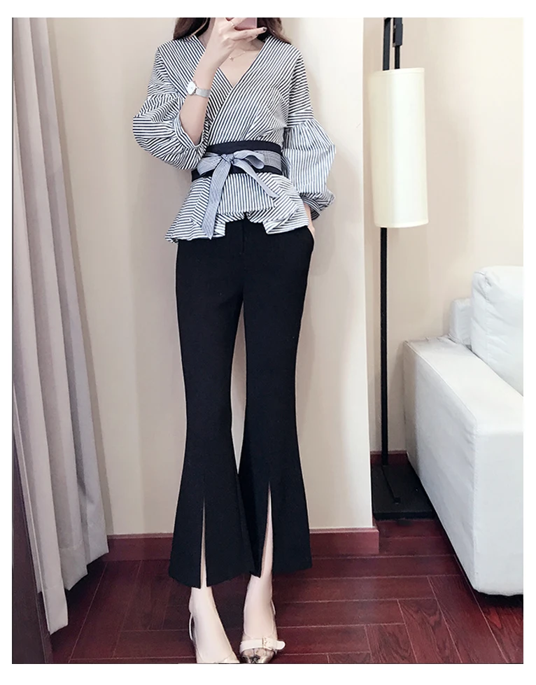 BUYSD 2019 New Striped Blouse & Wide Leg Pants Set with Sashes Fashion Puff Sleeve Blusas + Flare Pants 2 PCs Women Suits
BUYSD 2019 New Striped Blouse & Wide Leg Pants Set with Sashes Fashion Puff Sleeve Blusas + Flare Pants 2 PCs Women Suits