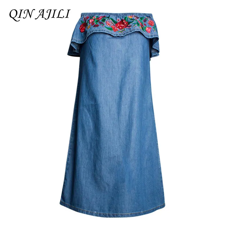 QIN AJILI Spring Embroidered Jeans Dress Women Casual Ruffles Dress Knee Length Empire Slash neck Denim Straight Cotton Dress
QIN AJILI Spring Embroidered Jeans Dress Women Casual Ruffles Dress Knee Length Empire Slash neck Denim Straight Cotton Dress