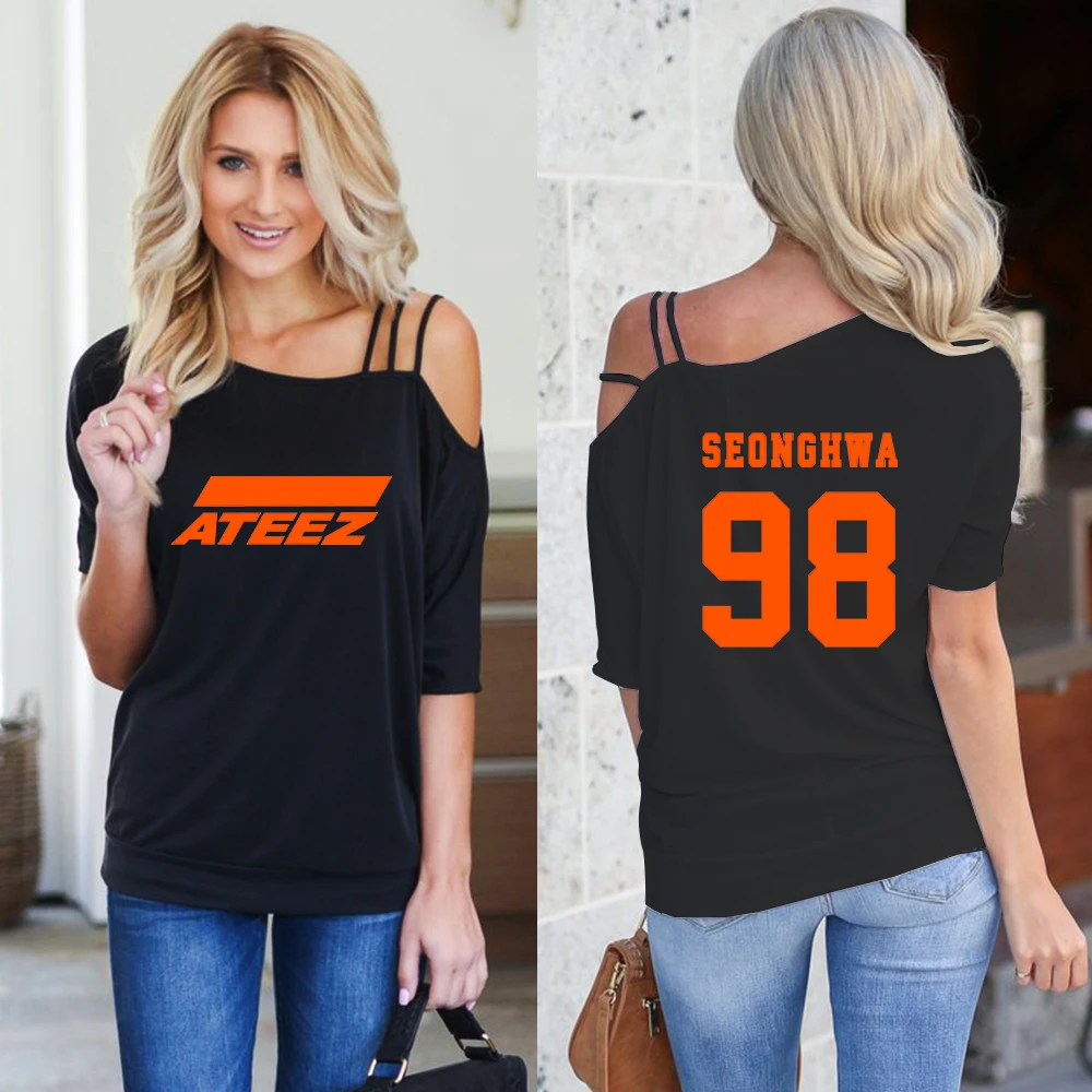 2019 ATEEZ t shirt women single-shoulder off Summer Short Sleeve sexy ATEEZ tshirt Street fashion hot sale Kpop Korean clothes 
2019 ATEEZ t shirt women single-shoulder off Summer Short Sleeve sexy ATEEZ tshirt Street fashion hot sale Kpop Korean clothes