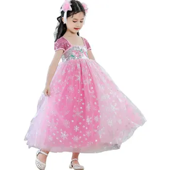 

2020 Elsa 2 Dress For Kid Cosplay Costume Festive Elza Girl Snowflake Sequin Up Princess Tunic Child Ceremony Formal Frock 8T