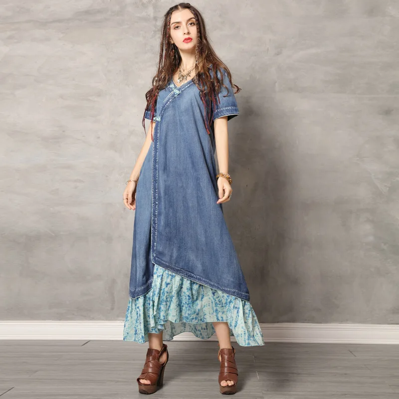 Vintage Summer Denim Dress 2019 New Brand Women Short sleeve Ruffles Hem Loose Long Jeans Dresses Vestidos
Vintage Summer Denim Dress 2019 New Brand Women Short sleeve Ruffles Hem Loose Long Jeans Dresses Vestidos