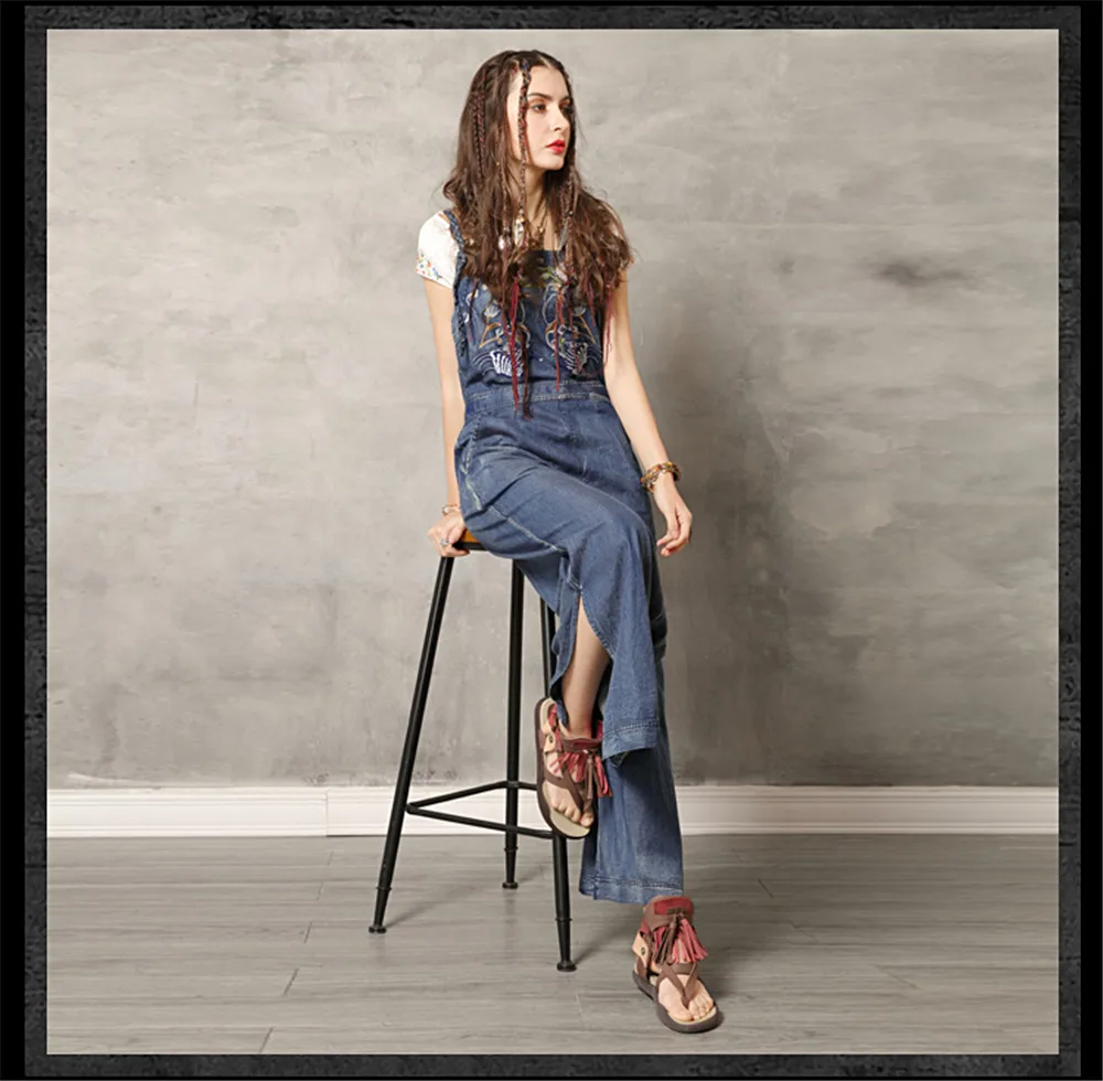 Vintage Jumpsuit Women 2019 Boho New Women Spaghetti Strap Bodysuit Denim Summer Embroidery Wide Leg Jumpsuits K306DZ Bodysuits (16)