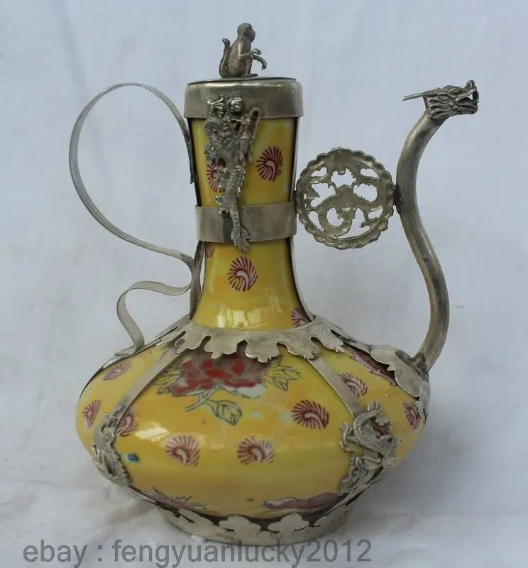 carving Chinese 16cm China SIlver Porcelain Dragon Phoenix Monkey Wine Tea Pot fast shipping tools wedding Decoration Brass
carving Chinese 16cm China SIlver Porcelain Dragon Phoenix Monkey Wine Tea Pot fast shipping tools wedding Decoration Brass