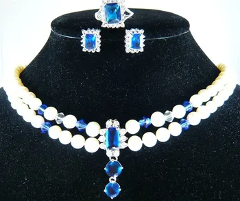 hot sell new - wholesale nice design 2rows shell pearl stone necklace+blue crystal stud earrings+ring(#7.8.9) jewelry set 
hot sell new - wholesale nice design 2rows shell pearl stone necklace+blue crystal stud earrings+ring(#7.8.9) jewelry set