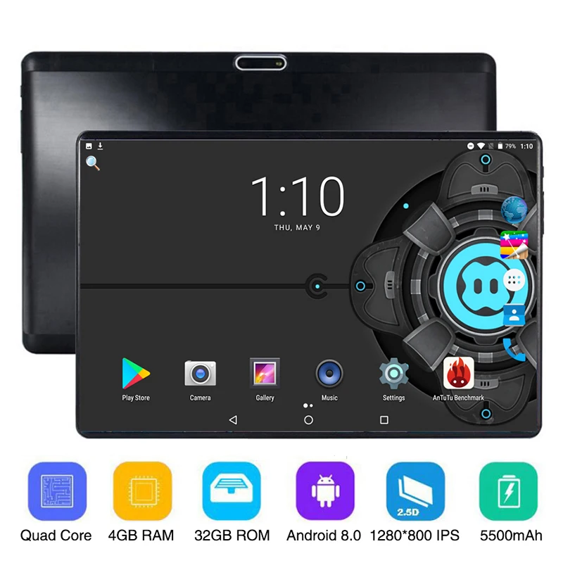 Четырехъядерный Android 8 0 4 Гб ОЗУ 32 ПЗУ 1280x800 IPS дисплей планшет G + 2.5D сенсорный экран
