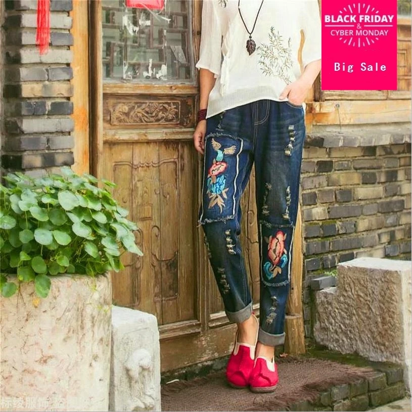 2019 Spring print washed jeans pants female Indie Folk embroidery plus size 3XL womens straight good quality denim pants L141
2019 Spring print washed jeans pants female Indie Folk embroidery plus size 3XL womens straight good quality denim pants L141