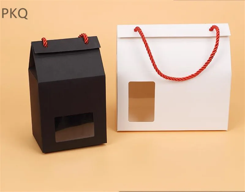 kraft candy fruit packing paper box with handle stand up gift