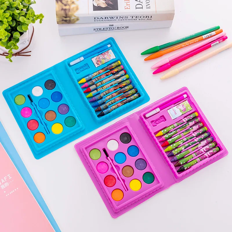42PCs Deluxe Art Set Colored Pencils Crayons in Rose Case for Kids Adult