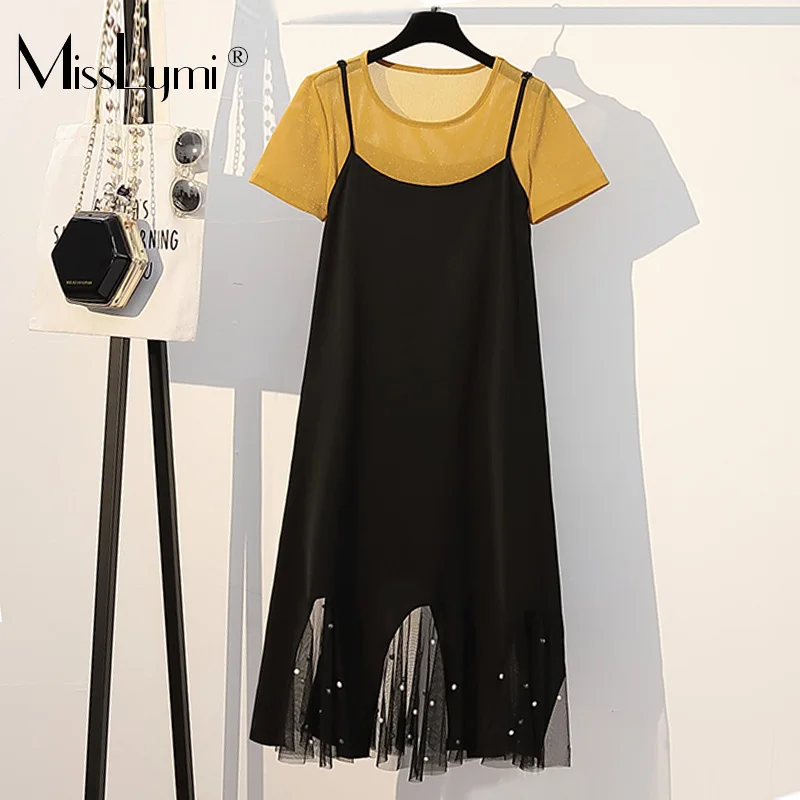 XL-5XL Plus Size Women Two Piece Dress Summer 2019 Short Sleeve Tops and Spaghetti Strap Beaded Patchwork Mesh Midi Dresses
XL-5XL Plus Size Women Two Piece Dress Summer 2019 Short Sleeve Tops and Spaghetti Strap Beaded Patchwork Mesh Midi Dresses