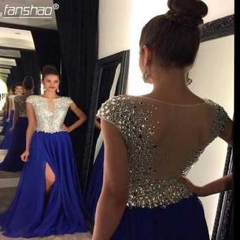 Royal Blue 2019 Prom Dresses Chiffon Crystals Slit A-line Cap Sleeves Party Maxys Long Prom Gown Evening Dresses Robe De Soiree
Royal Blue 2019 Prom Dresses Chiffon Crystals Slit A-line Cap Sleeves Party Maxys Long Prom Gown Evening Dresses Robe De Soiree