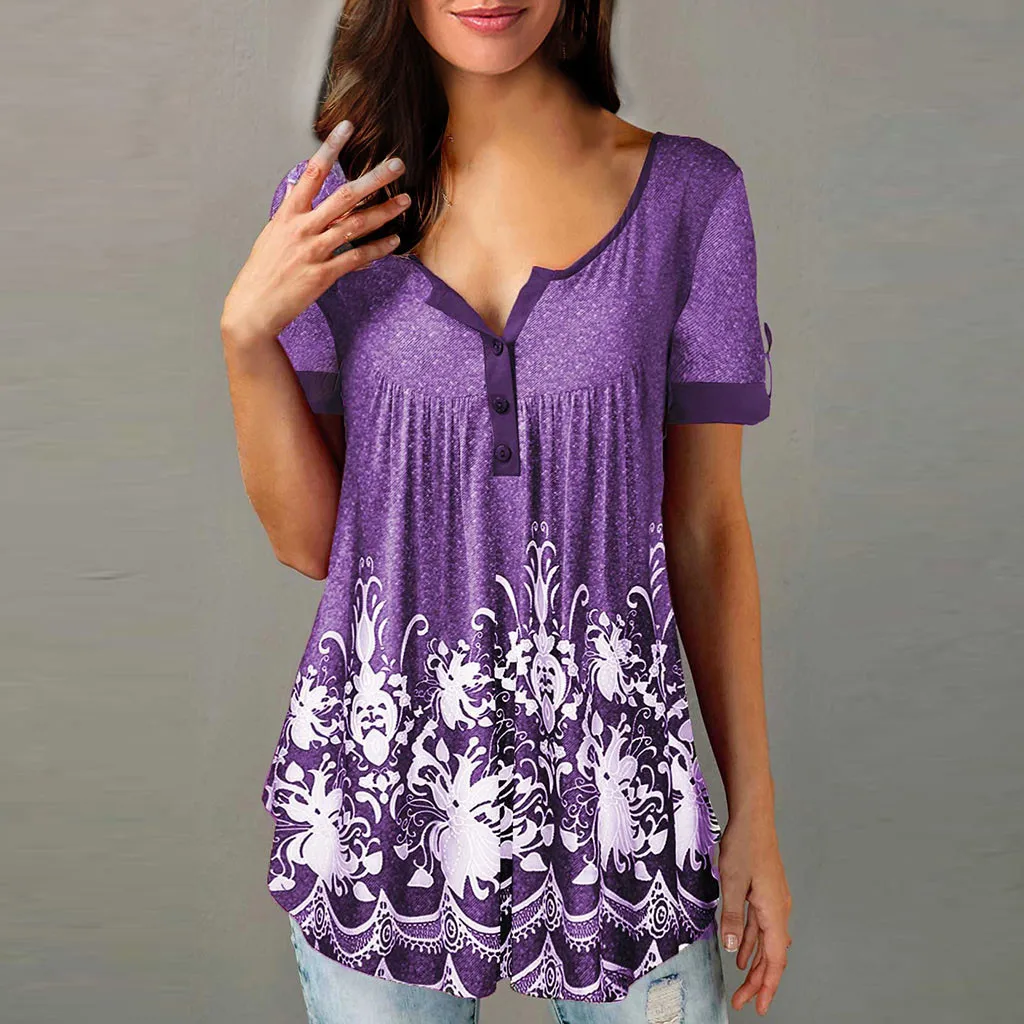 Summer Fashion Floral Print Buttons Blouse Casual Ladies V-Neck Loose Tee Tops Female Women's Short Sleeve Shirt Blusas Pullover
Summer Fashion Floral Print Buttons Blouse Casual Ladies V-Neck Loose Tee Tops Female Women's Short Sleeve Shirt Blusas Pullover