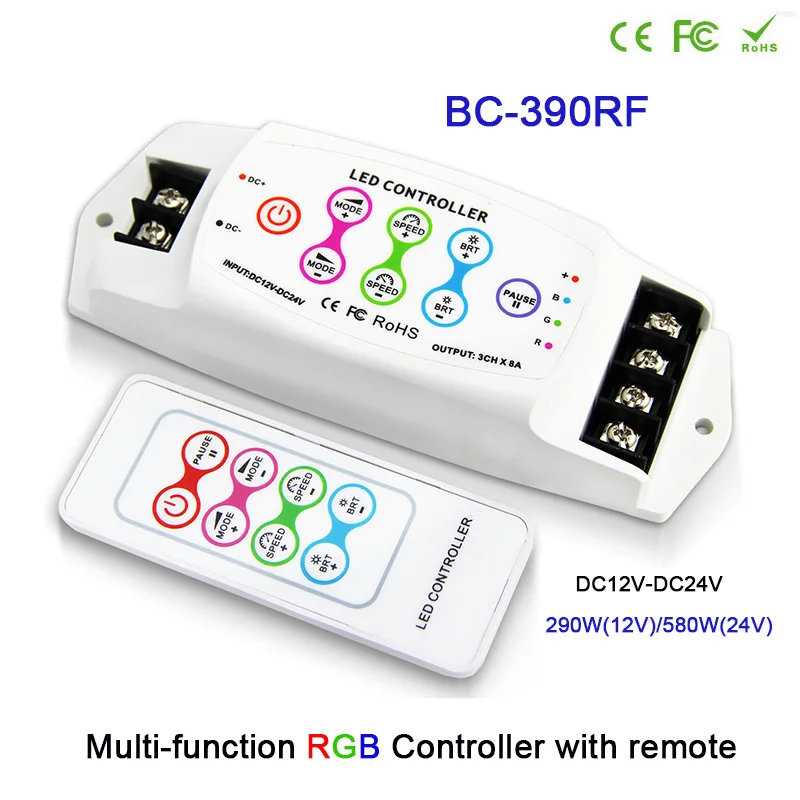 BC-390/BC-390RF DC5-24V 8A/CH*3 Multi-function touch pannel controller touch key remote RGB LED Controller for led strip
BC-390/BC-390RF DC5-24V 8A/CH*3 Multi-function touch pannel controller touch key remote RGB LED Controller for led strip