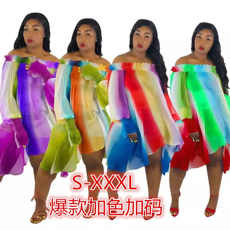 2019 new women spring summer rainbow stripes off shoulder chiffon high low irregular hem knee length loose dress beach HM6079
2019 new women spring summer rainbow stripes off shoulder chiffon high low irregular hem knee length loose dress beach HM6079