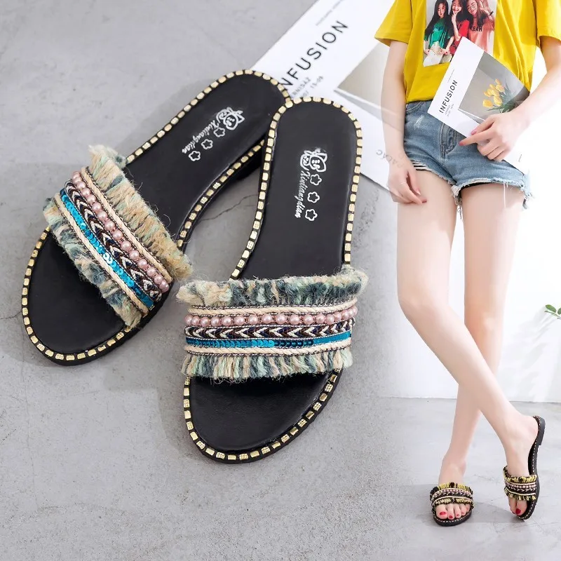 Women Slippers Ethnic Style Flat Heel 2019 New Lady Girls Beach Shoes Summer Slippers Tassels Outdoor Footwear Anti-slip 35-40
Women Slippers Ethnic Style Flat Heel 2019 New Lady Girls Beach Shoes Summer Slippers Tassels Outdoor Footwear Anti-slip 35-40