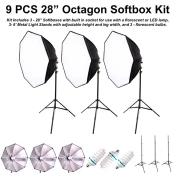 9PCS 28INCH Octagon Softbox Light Kit Photography Lighting Photo Studio LED/CFL
9PCS 28INCH Octagon Softbox Light Kit Photography Lighting Photo Studio LED/CFL