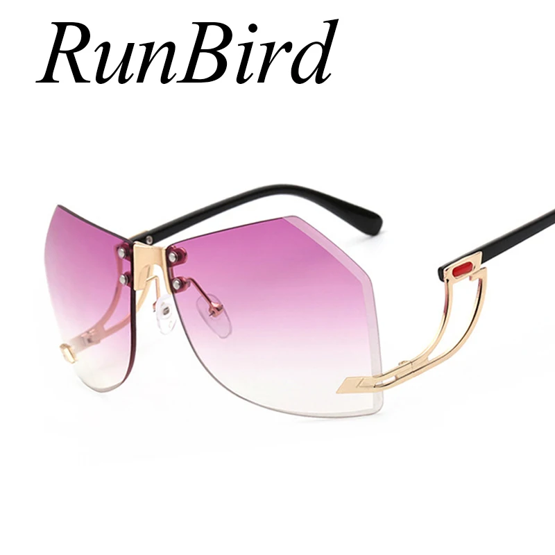 

Runbird Unique Oversized Sunglasses Women Rimlesss Brand Designer Elegant Lady Female Original Designer Gradient Glasses 765R