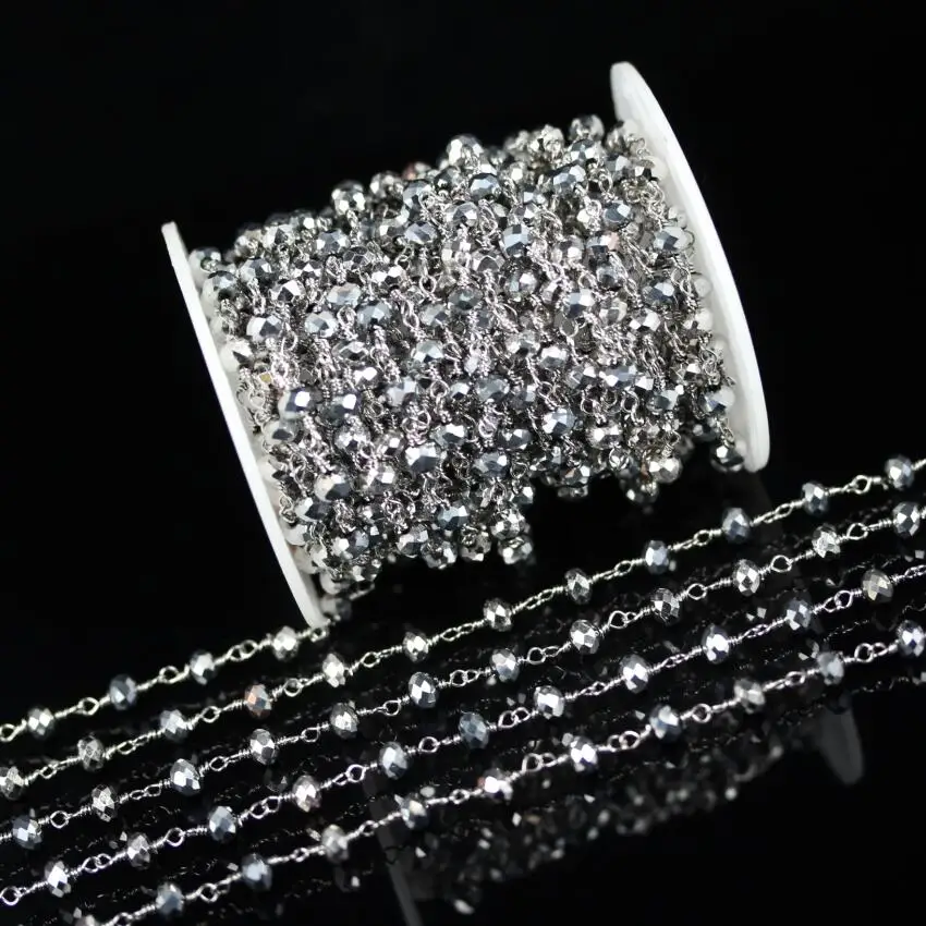 Silver Plated Glass Rondelle Shape Beads Chains,Wire Wrapped Silver Plated Copper Links Jewelry,4x6mm
Silver Plated Glass Rondelle Shape Beads Chains,Wire Wrapped Silver Plated Copper Links Jewelry,4x6mm