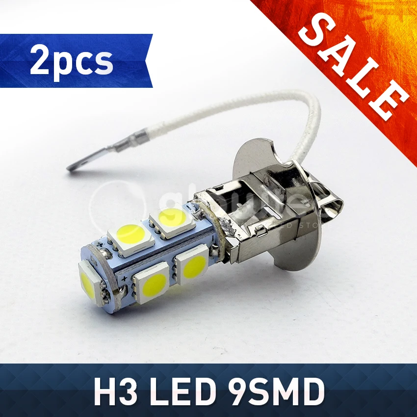 

SALE 2pcs H3 9SMD 5050 White 9 SMD bulb headlight brightness LED DC12V Auto Car Fog Light Lamp LED Bulbs 6500K GLOWTEC