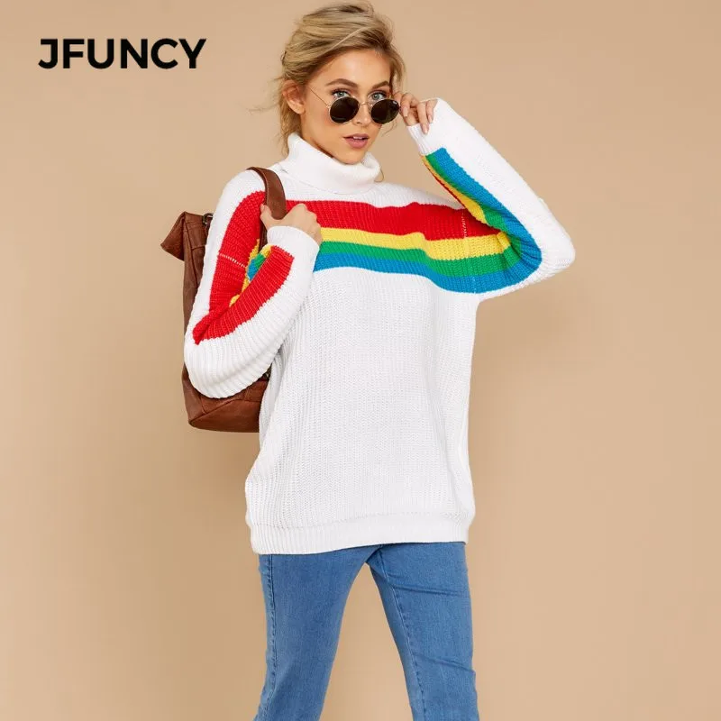 2019 New Autumn Sweater Women Rainbow Jumper Knitted Pullover Female Striped Long Tops Loose Turtleneck Women Sweater
2019 New Autumn Sweater Women Rainbow Jumper Knitted Pullover Female Striped Long Tops Loose Turtleneck Women Sweater