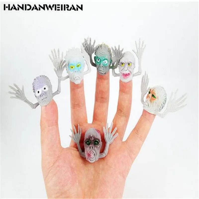 

6PCS/LOTS Novelty green PVC gray ghost head refers to story mini finger set toy can hold a small toys for boys