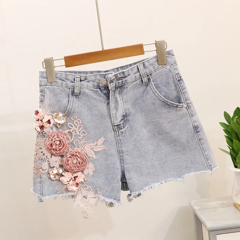 Fashion Summer Sweetly Short Jeans Heavy embroidery Sequined Pearl Beaded flower blooms denim shorts high waist wide leg pants
Fashion Summer Sweetly Short Jeans Heavy embroidery Sequined Pearl Beaded flower blooms denim shorts high waist wide leg pants