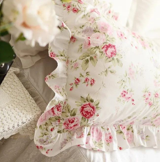 Description Picture 5 of item1 piece Pastoral rose pillowcase elegant ruffle pillow cover cotton decorative pillowcases princess bedding pillow case