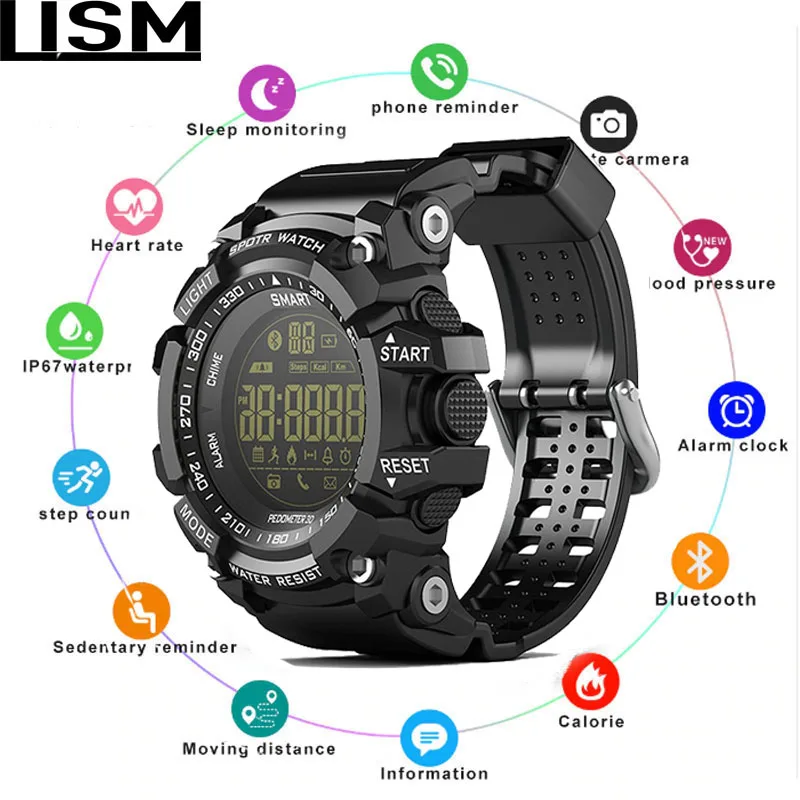 Bluetooth Clock EX16 Smart Watch Notification Remote Control Pedometer Sport Watch IP67 Waterproof Men's Wristwatch Reloj Men
Bluetooth Clock EX16 Smart Watch Notification Remote Control Pedometer Sport Watch IP67 Waterproof Men's Wristwatch Reloj Men