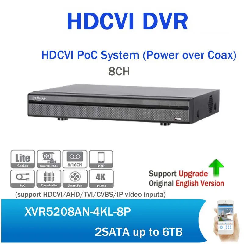 DH HDCVI PoC System XVR5208AN-4KL-8P H.264 4K 8CH Digital Video Recorder support Power Over Coax upgradable
DH HDCVI PoC System XVR5208AN-4KL-8P H.264 4K 8CH Digital Video Recorder support Power Over Coax upgradable