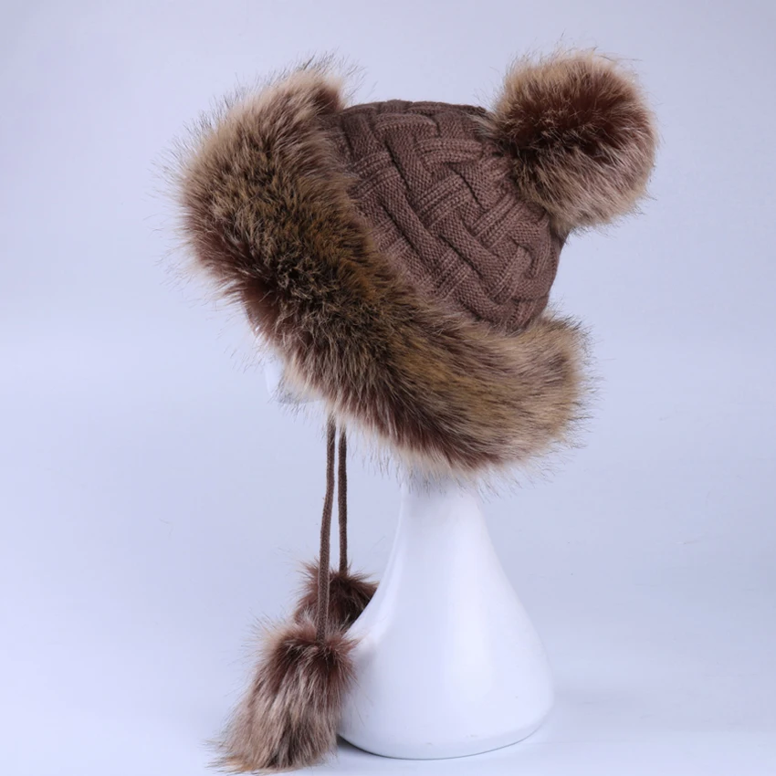Faux Fox Fur Ushanka Russain Cossack Fluffy Pompom Bomber Hats Earflap Female Winter Fleece Snow Ski Caps Trapper Aviator Cap
Faux Fox Fur Ushanka Russain Cossack Fluffy Pompom Bomber Hats Earflap Female Winter Fleece Snow Ski Caps Trapper Aviator Cap